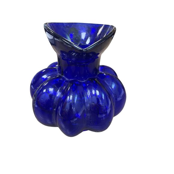 clevenger Bros Authentic Handblown Cobalt Blue Pumpking Pitcher SKU 9587 - Picture 2 of 10